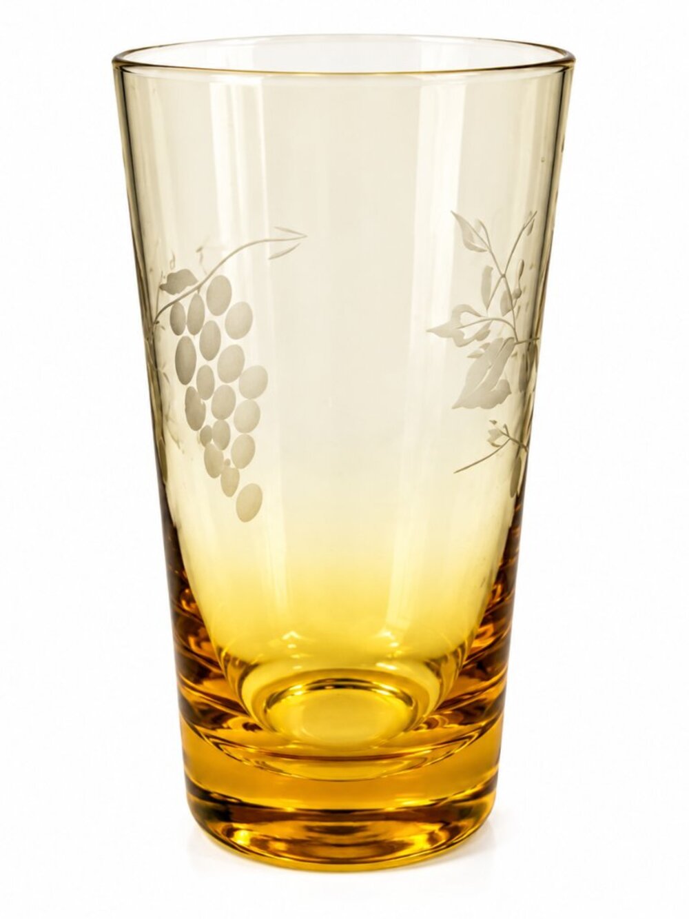 GL-15--Vintage Libbey Amber Glass Tumbler Grape & Vine Etched Circa 1930